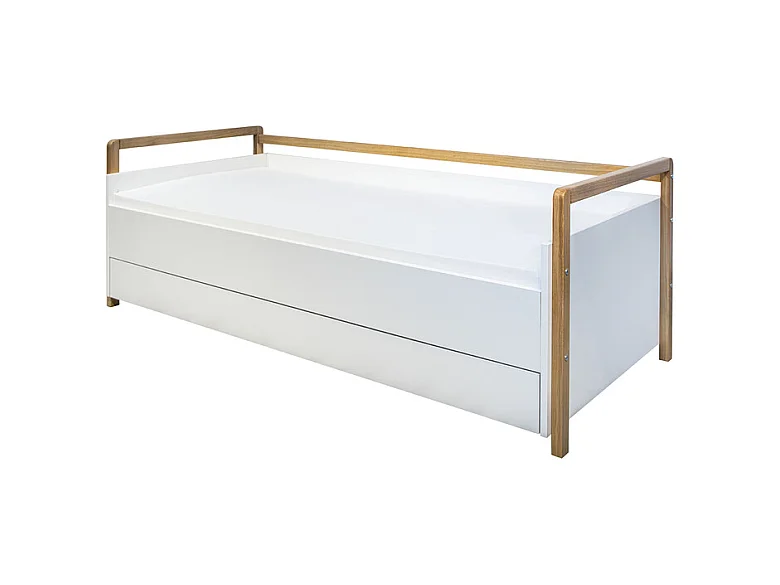 Lit banquette 80x180 sommier et tiroir de lit inclus Victor - Blanc et Chêne