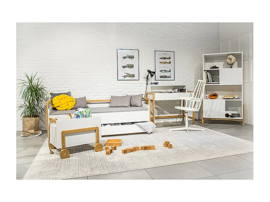 Lit banquette 80x180 sommier et tiroir de lit inclus Victor - Blanc et Chêne