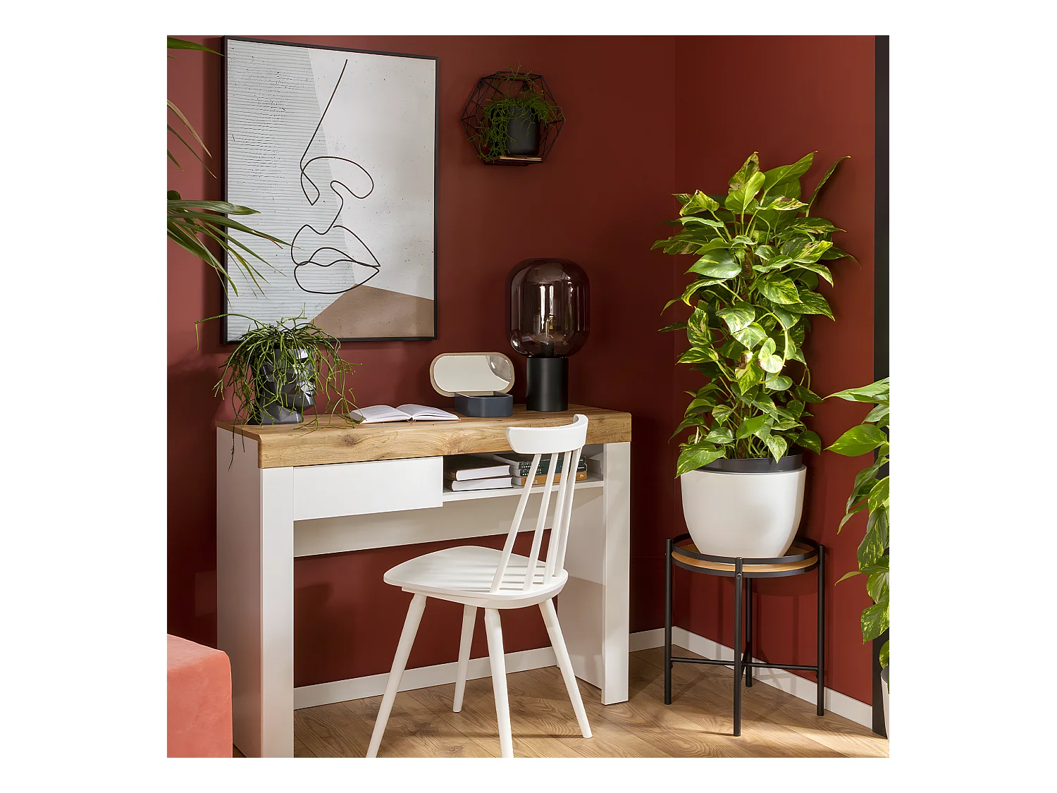 Console bureau 1 tiroir Hella Blanc et Bois