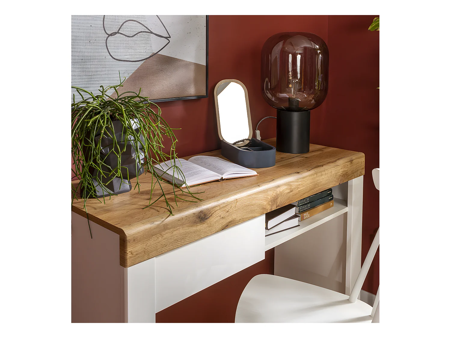Console bureau 1 tiroir Hella Blanc et Bois
