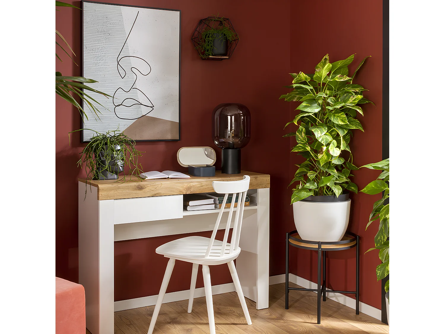 Console bureau 1 tiroir Hella Blanc et Bois