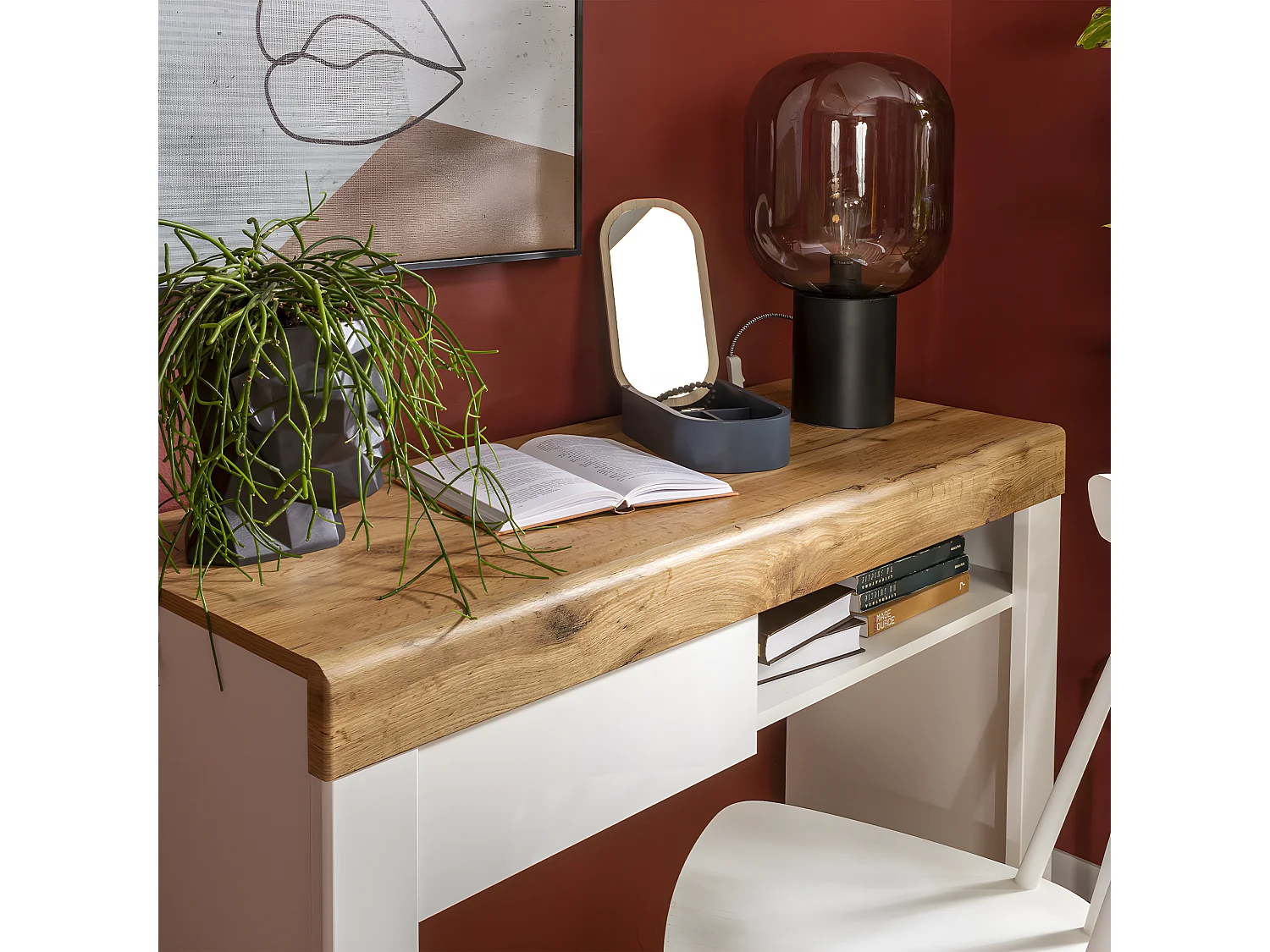 Console bureau 1 tiroir Hella Blanc et Bois