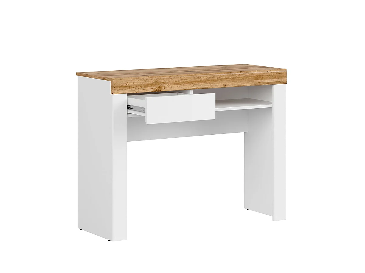 Console bureau 1 tiroir Hella Blanc et Bois
