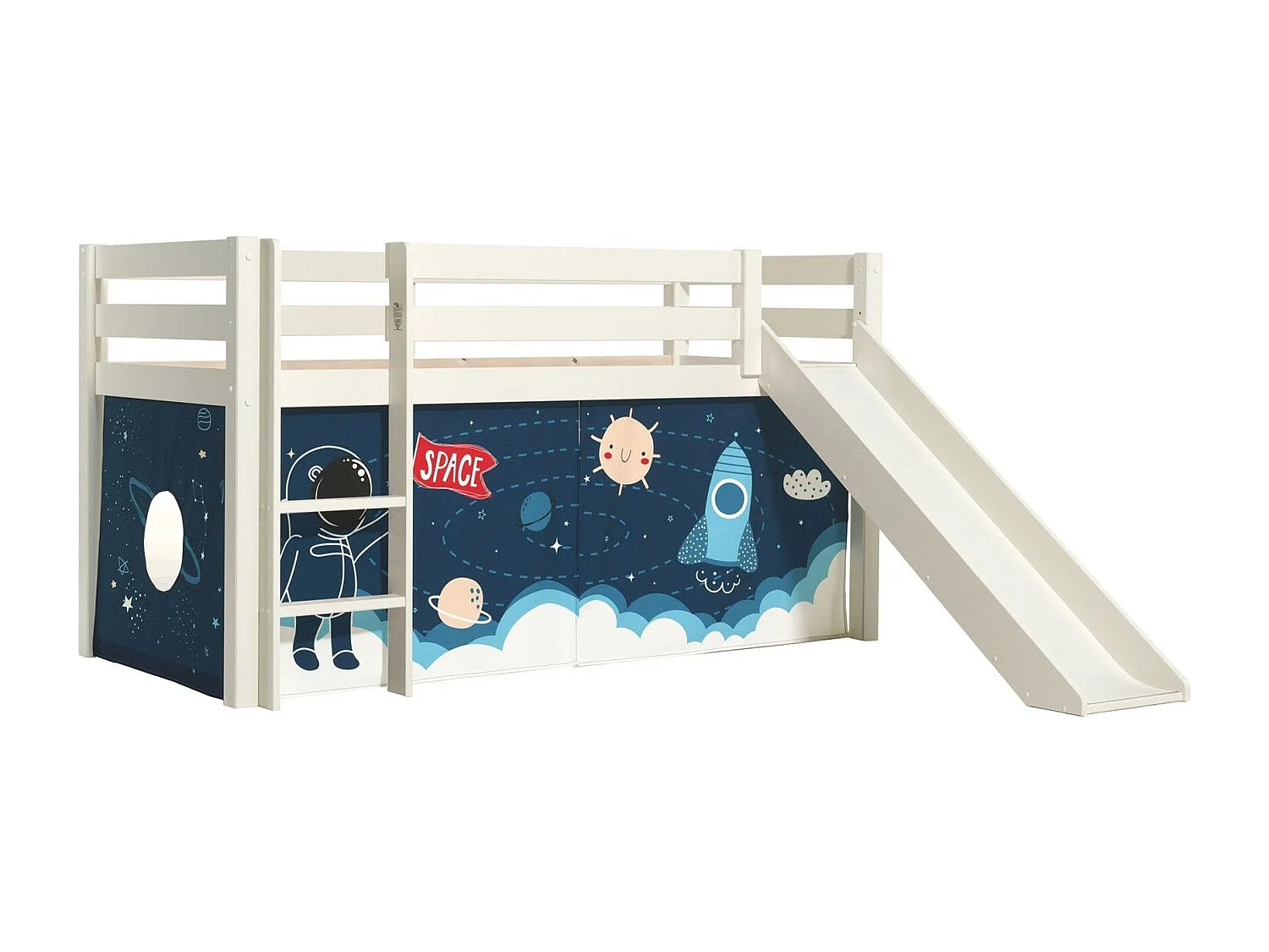 90x200 Mi-Height Letto a scorrimento con copertura inclusa Space Vipack Pino Bianco