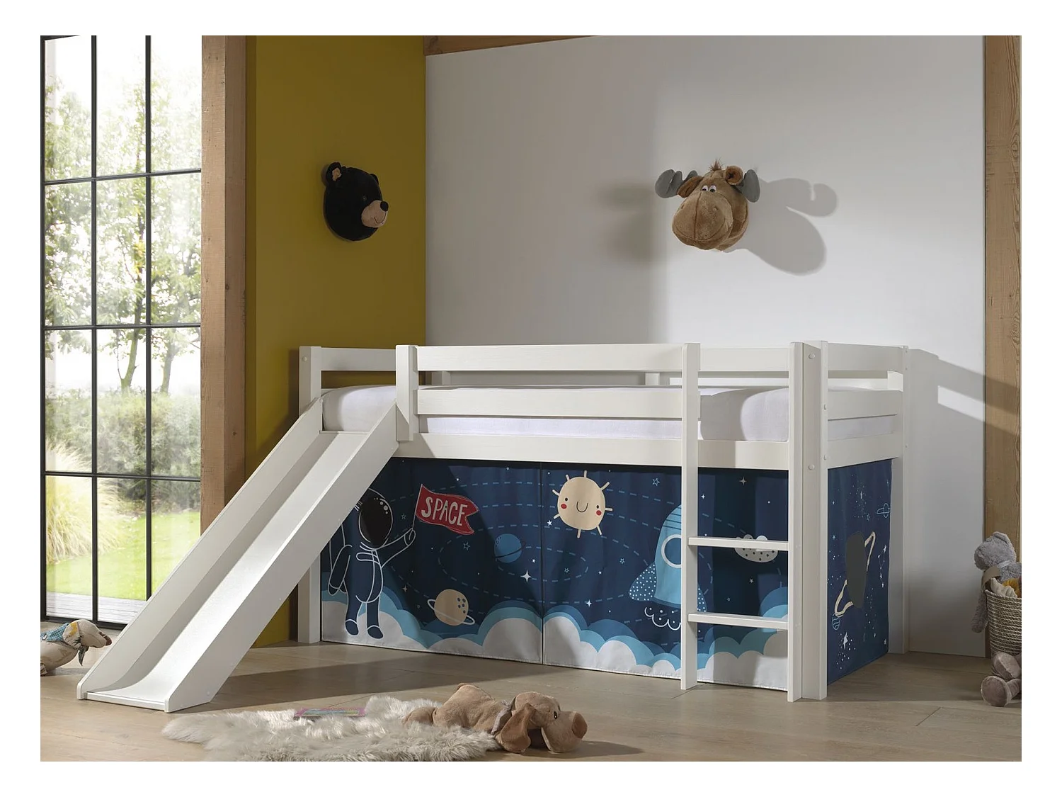 90x200 Mi-Height Letto a scorrimento con copertura inclusa Space Vipack Pino Bianco