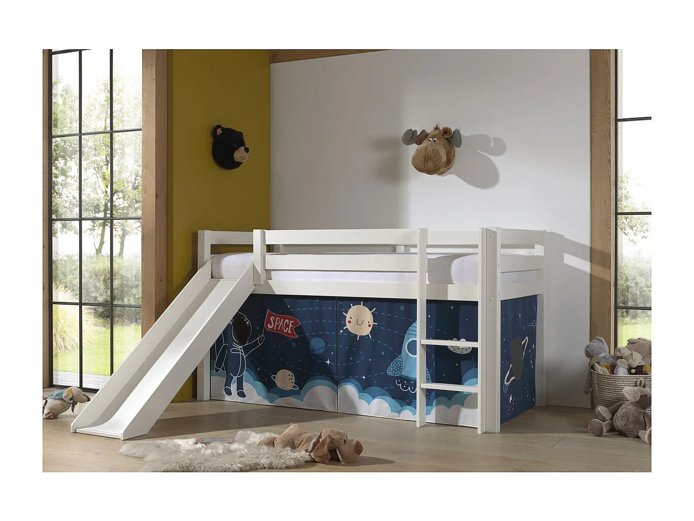 Lit Enfant Surélevé Avec Toboggan "Pino Space Shuttle" 90x200cm Blanc