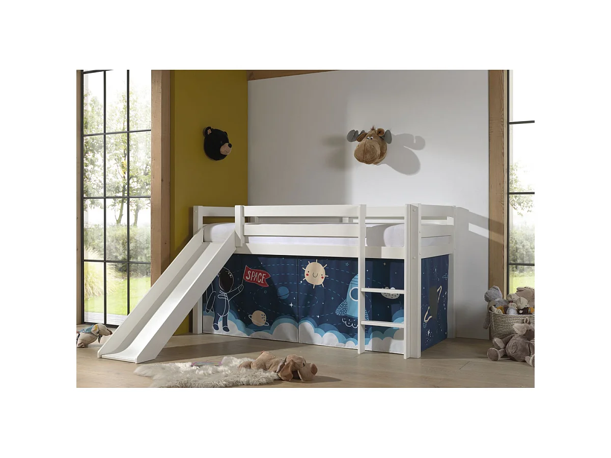 Glijbed 90x200 cm met witte massief grenen astronautentent Pino