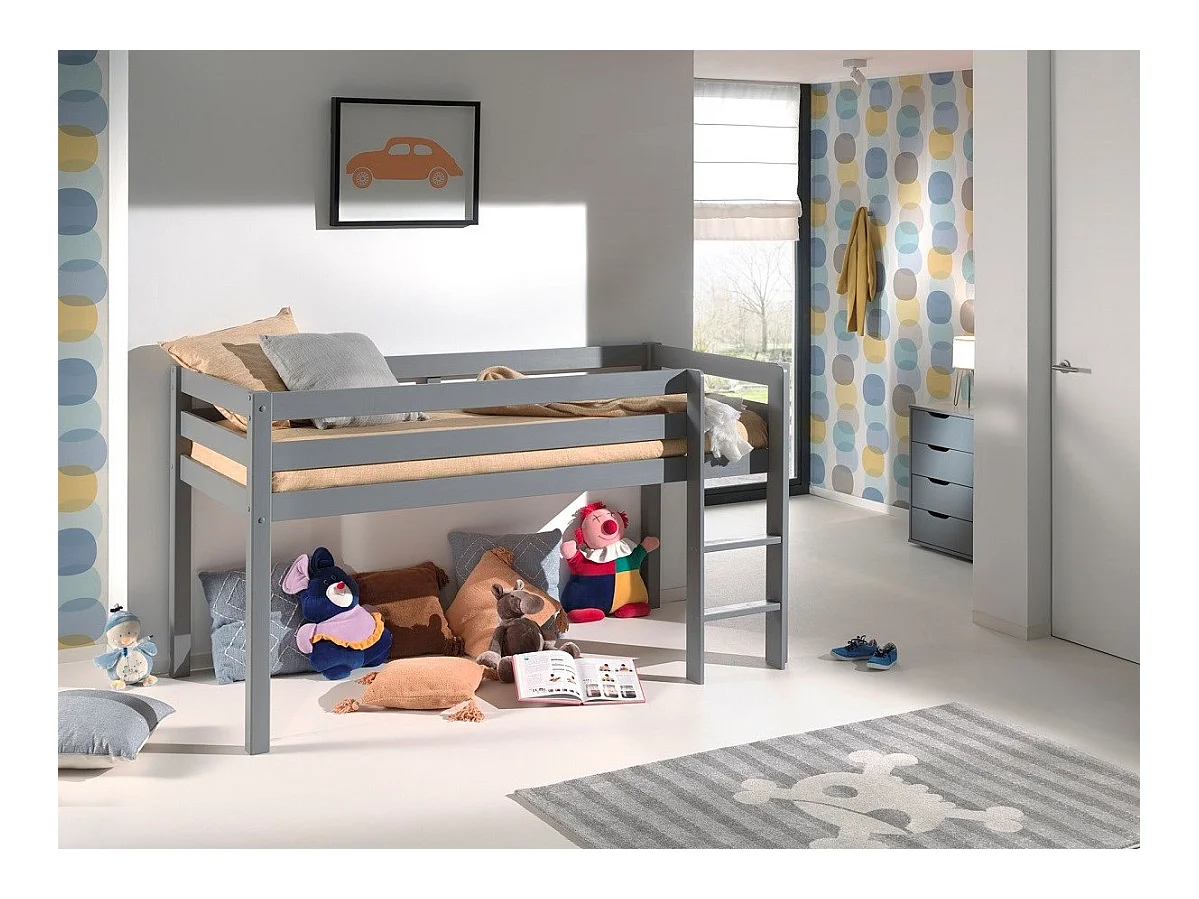 Letto 90x200 Mi-Height con box-primavera Vipack Pino Grey