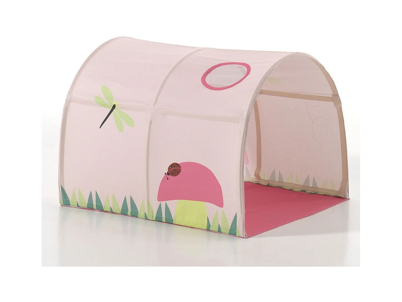 Cama altillo de 90x200 cm con tienda túnel y 3 bolsillos con muelles de pino macizo claro Pino