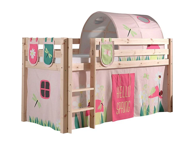 Pack - Lit Enfant Surélevé, Tente, 3 Pochettes & Tunnel "Pino Spring" Naturel