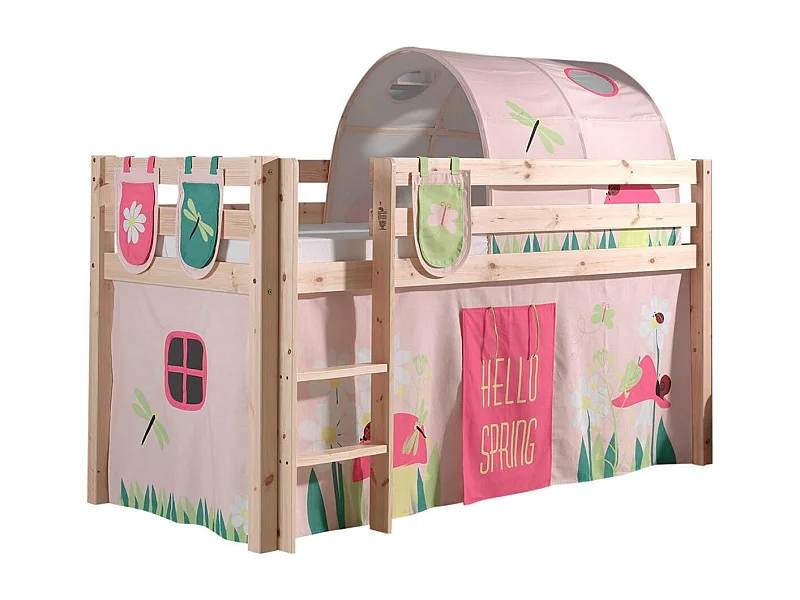 Pack - Lit Enfant Surélevé, Tente, 3 Pochettes & Tunnel "Pino Spring" Naturel