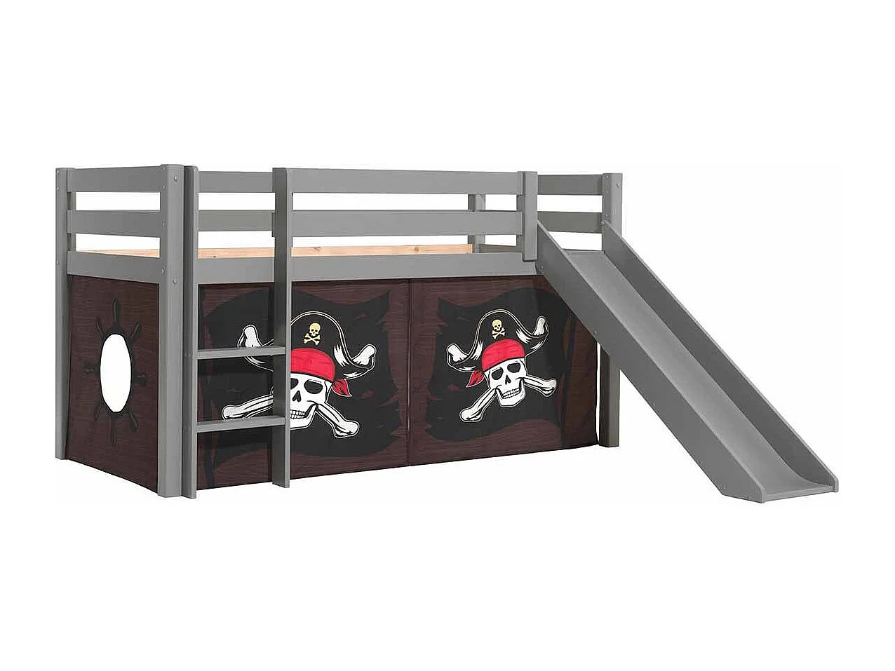 Lit Enfant Surélevé Avec Toboggan "Pino Caribian Pirates" 90x200cm Gris