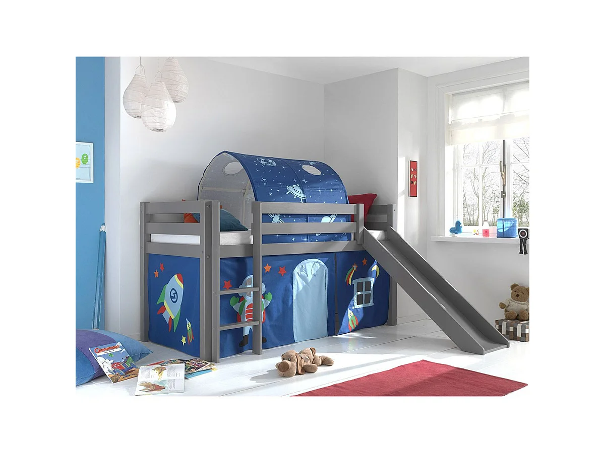 Glijbed 90x200 cm met tent en tunnel astra massief grenengrijs Pino