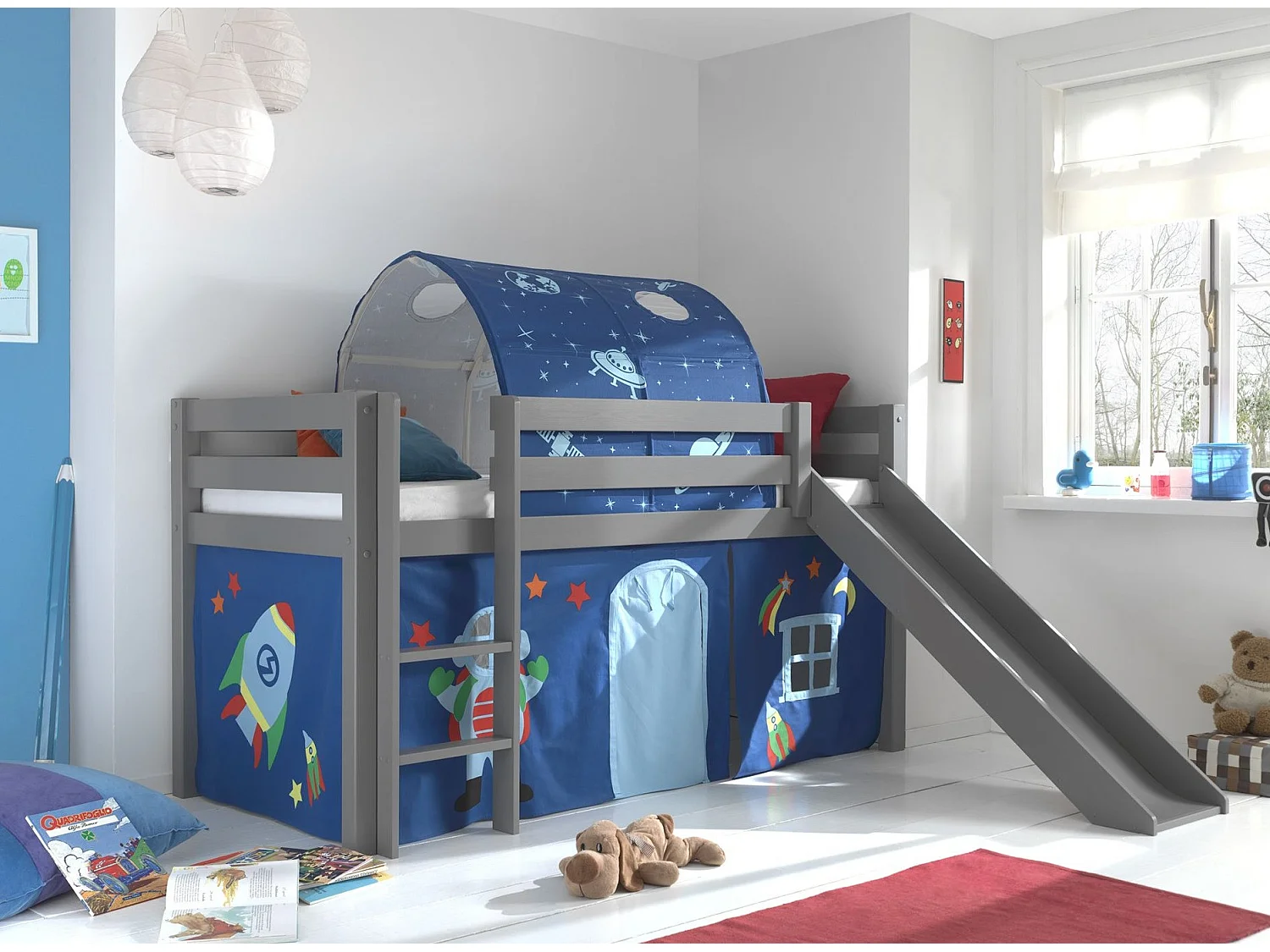Glijbed 90x200 cm met tent en tunnel astra massief grenengrijs Pino