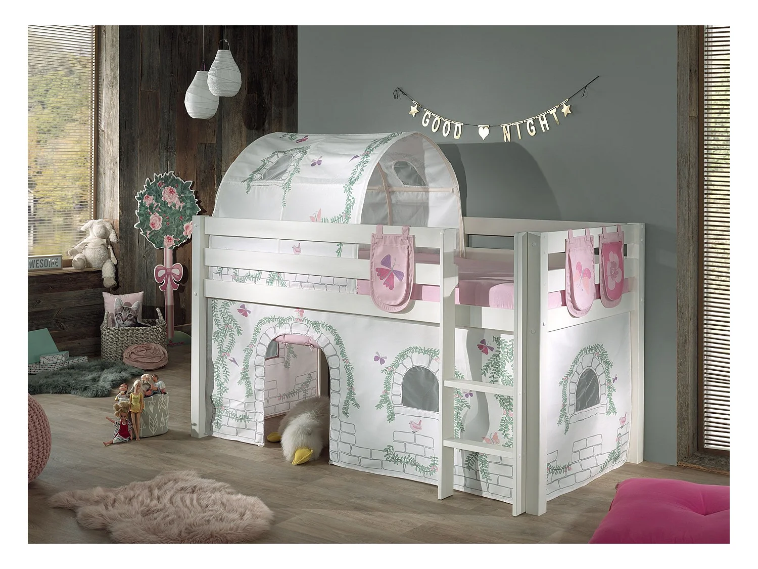 Pack - Lit Enfant, Tente, Tunnel & 3 Pochettes "Pino Birdy" Blanc