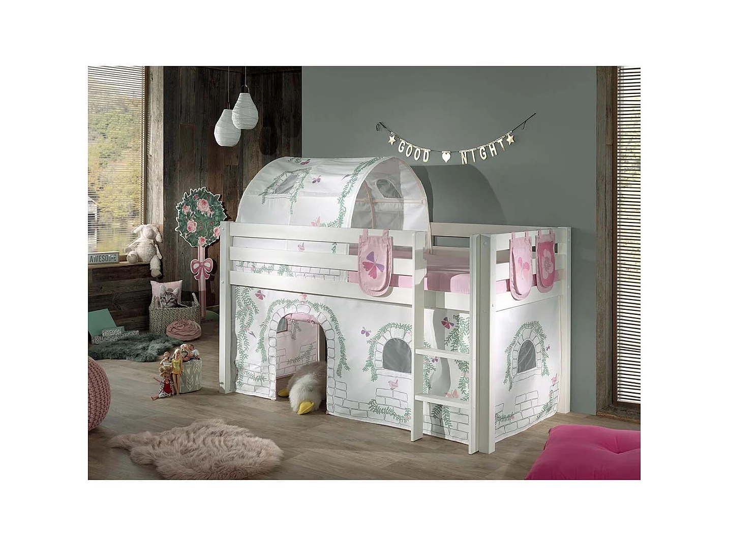 Pack - Lit Enfant, Tente, Tunnel & 3 Pochettes "Pino Birdy" Blanc