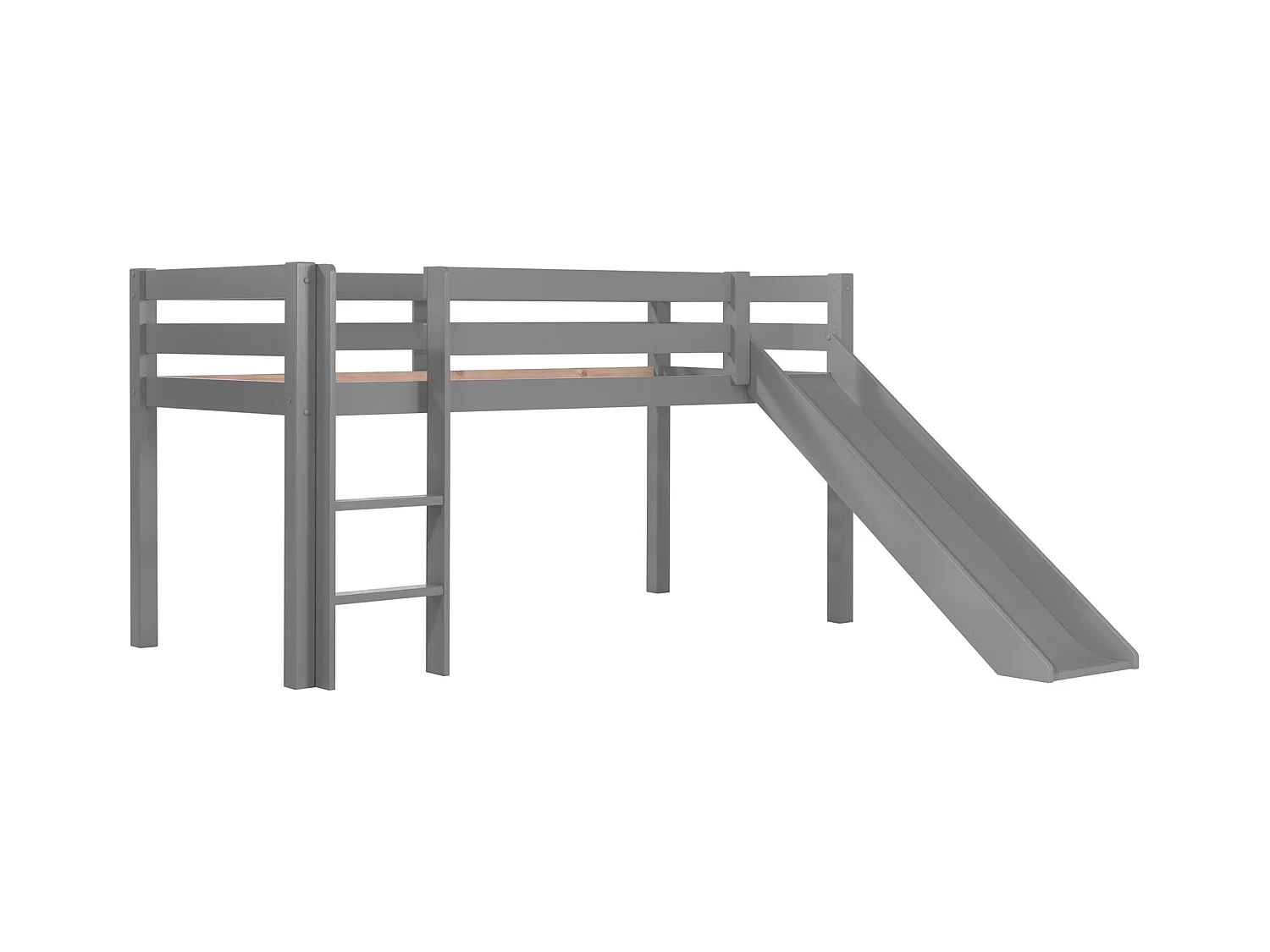 Lit Enfant Surélevé Avec Toboggan "Pino" 90x200cm Gris