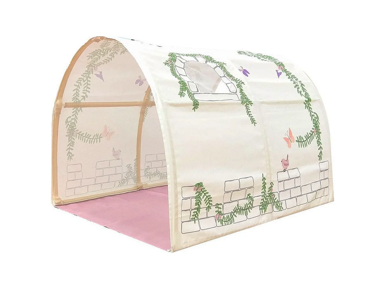 Cama altillo de 90x200 cm con tienda túnel y 3 compartimentos contra pino macizo claro Pino