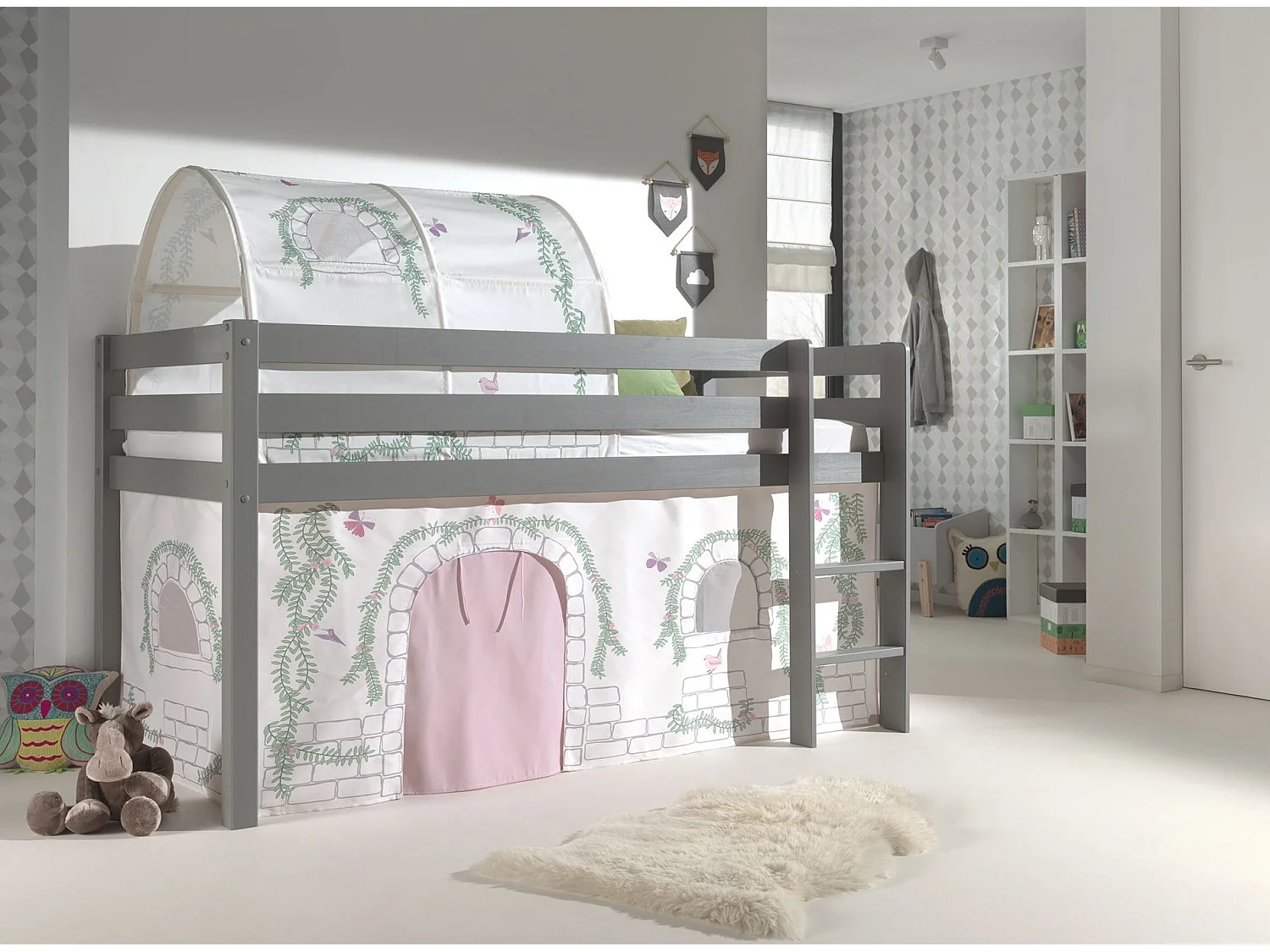 Pack - Lit Enfant, Tente & Tunnel "Pino Birdy" Gris