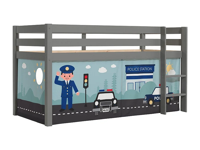 Cama alta 90x200 cm con tienda de policía de pino macizo gris Pino