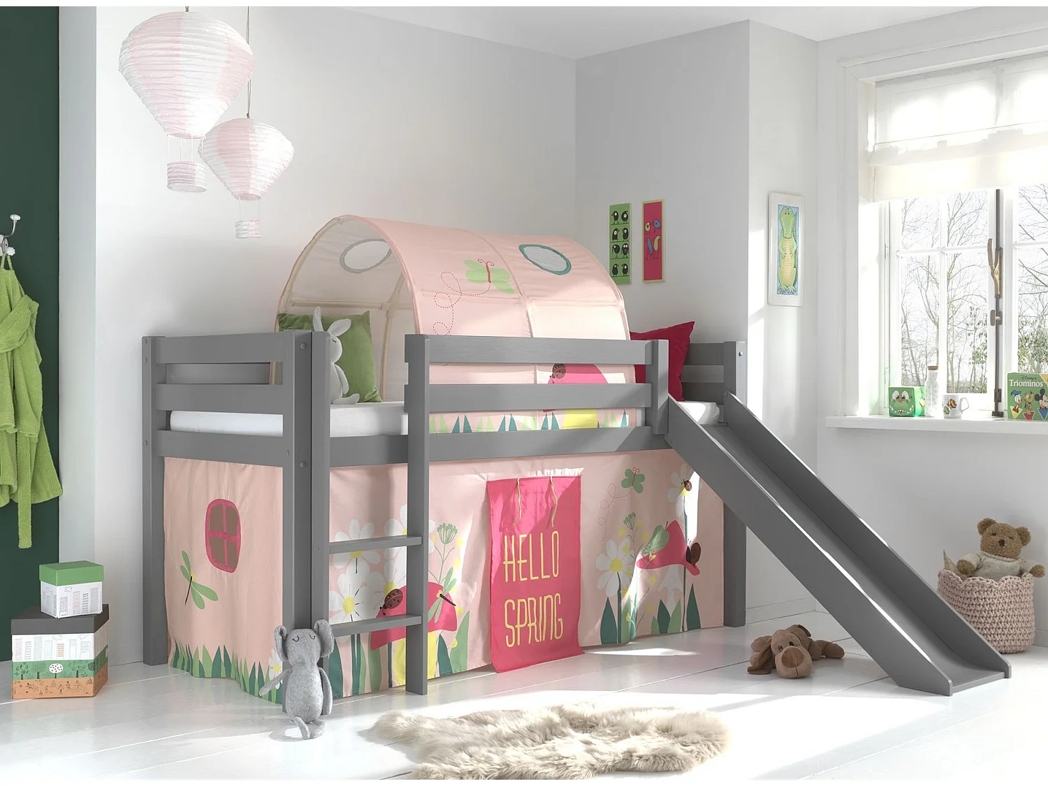 Pack - Lit Enfant, Tente, Tunnel & Toboggan "Pino Spring" Gris