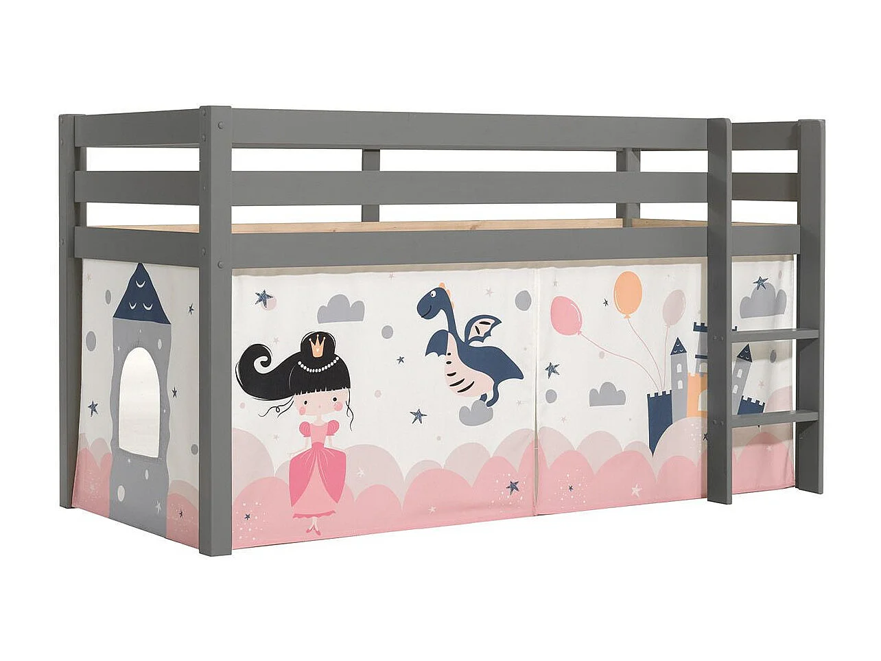 Lit Enfant Surélevé "Pino Princesse Sophie" 90x200cm Gris