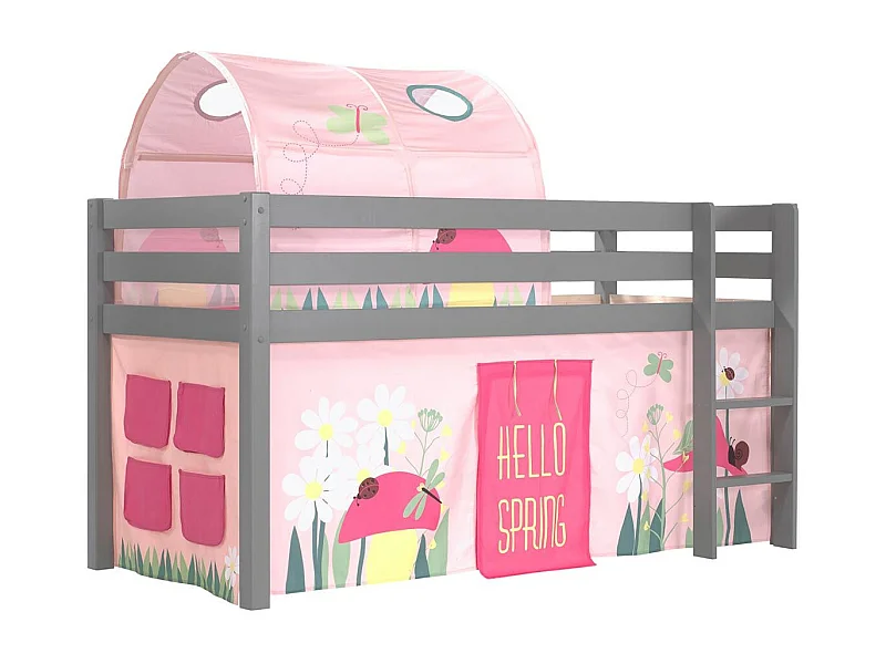 Letto 90x200 Mi-Height con Box Spring e Cover Spring Vipack Pino Grey