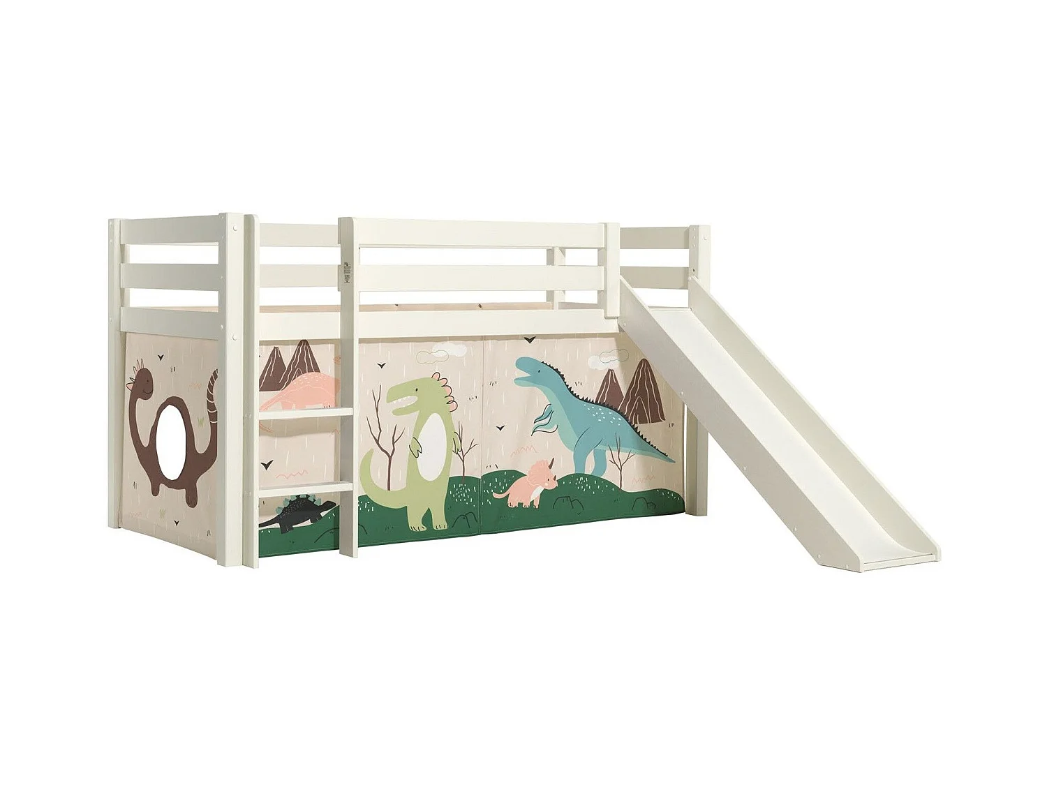 Lit Enfant Surélevé Avec Toboggan "Pino Dino" 90x200cm Blanc