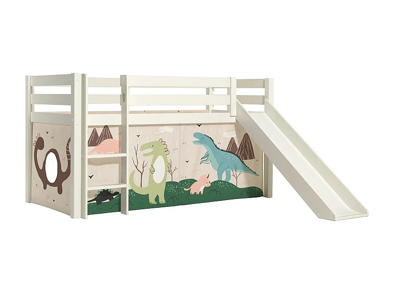 Lit Enfant Surélevé Avec Toboggan "Pino Dino" 90x200cm Blanc