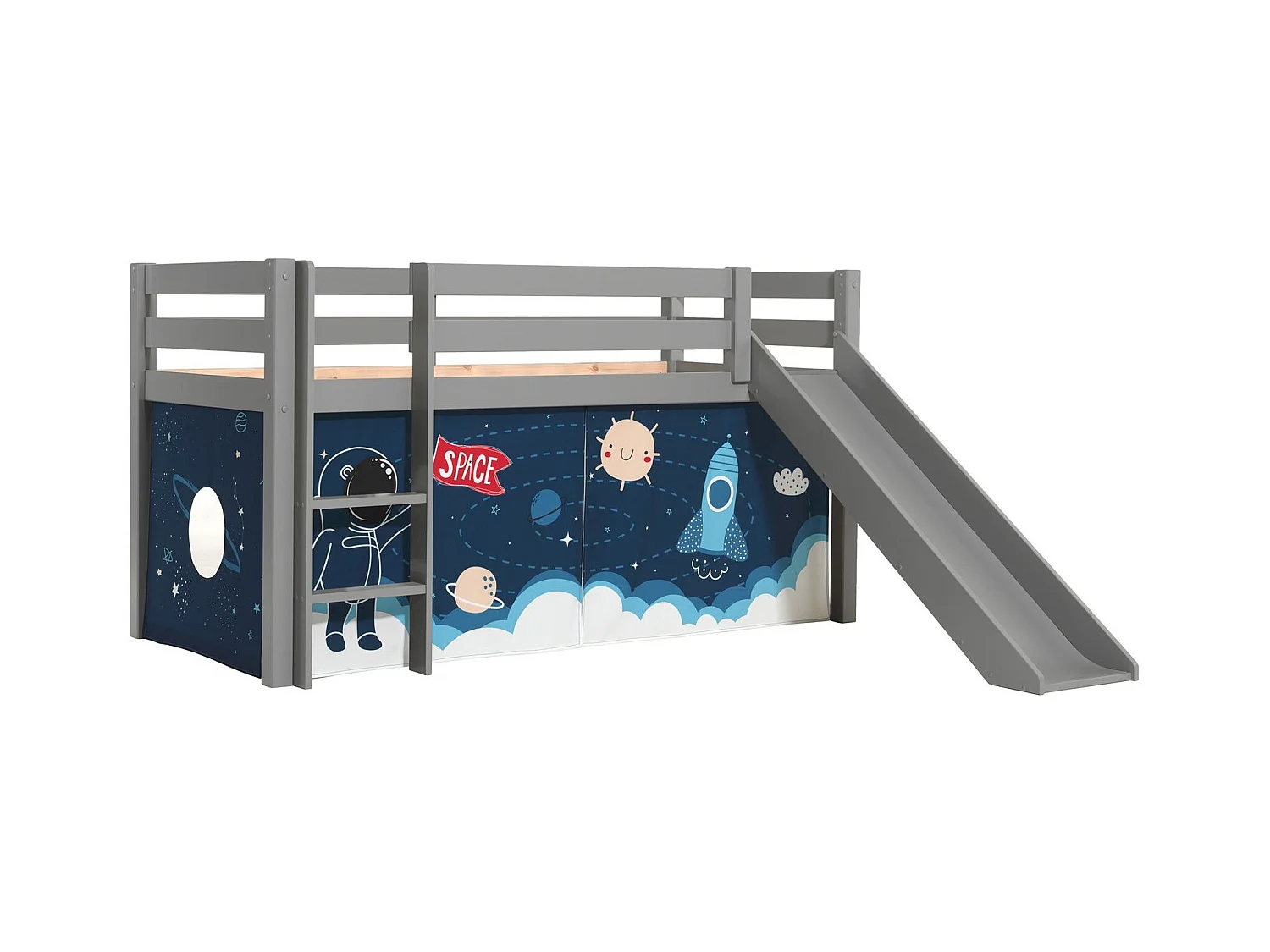 Lit Enfant Surélevé Avec Toboggan "Pino Space Shuttle" 90x200cm Gris