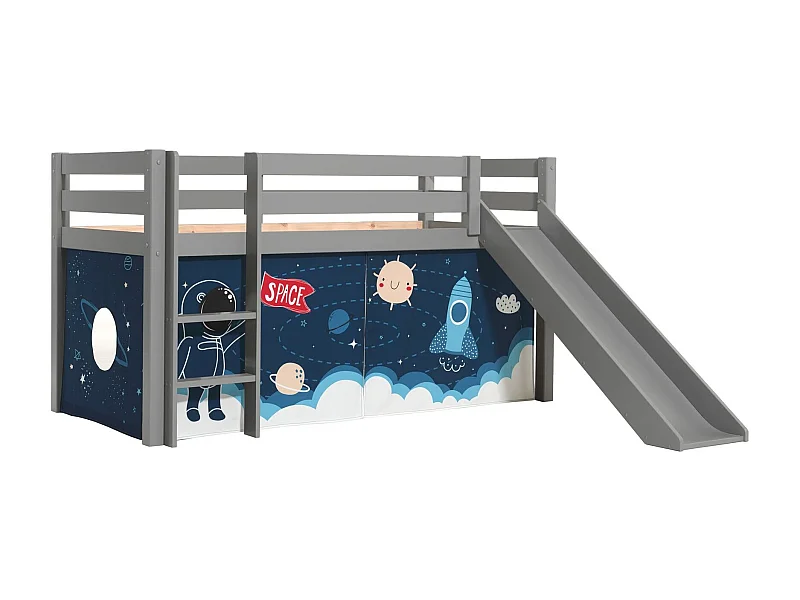 Lit Enfant Surélevé Avec Toboggan "Pino Space Shuttle" 90x200cm Gris