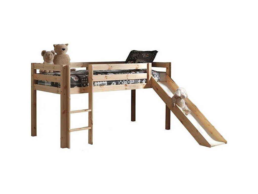 Lit Enfant Avec Toboggan "Pino" 90x200cm Naturel