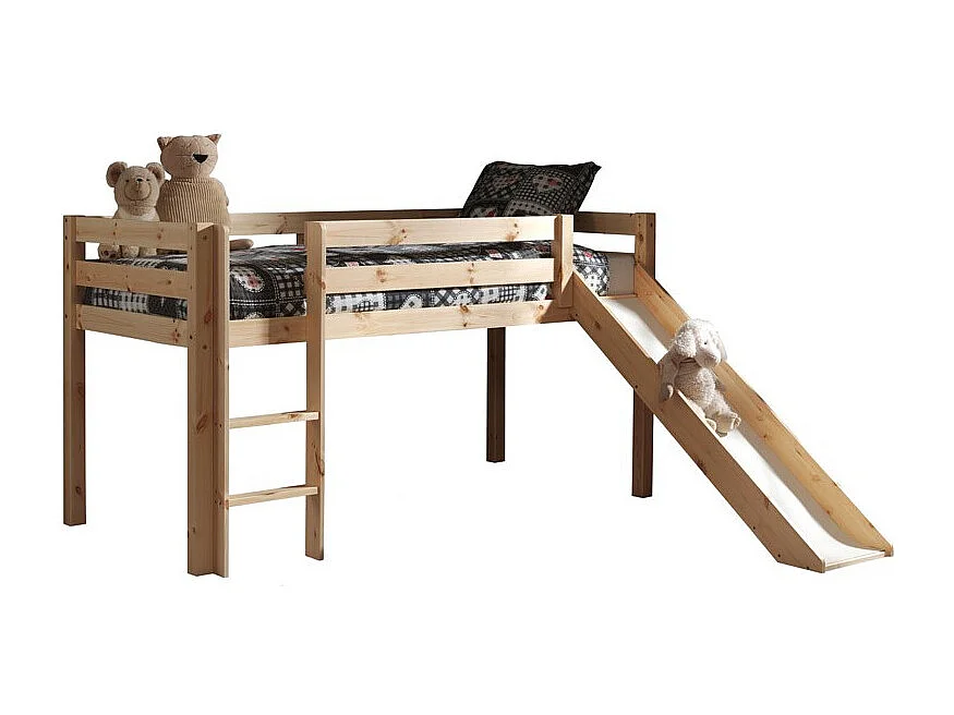 Lit Enfant Avec Toboggan "Pino" 90x200cm Naturel