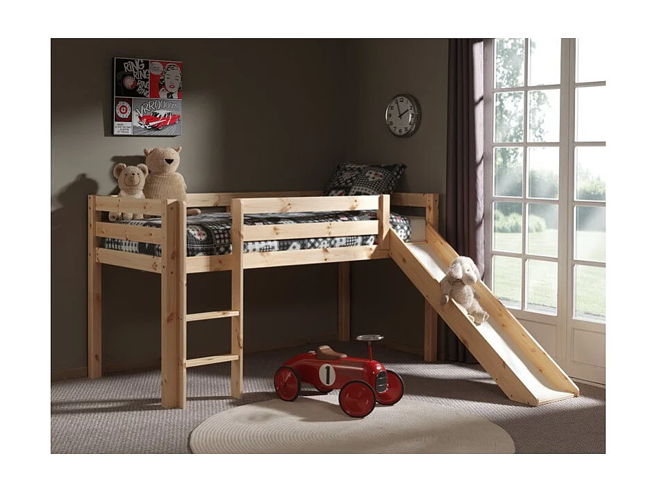 Lit Enfant Avec Toboggan "Pino" 90x200cm Naturel
