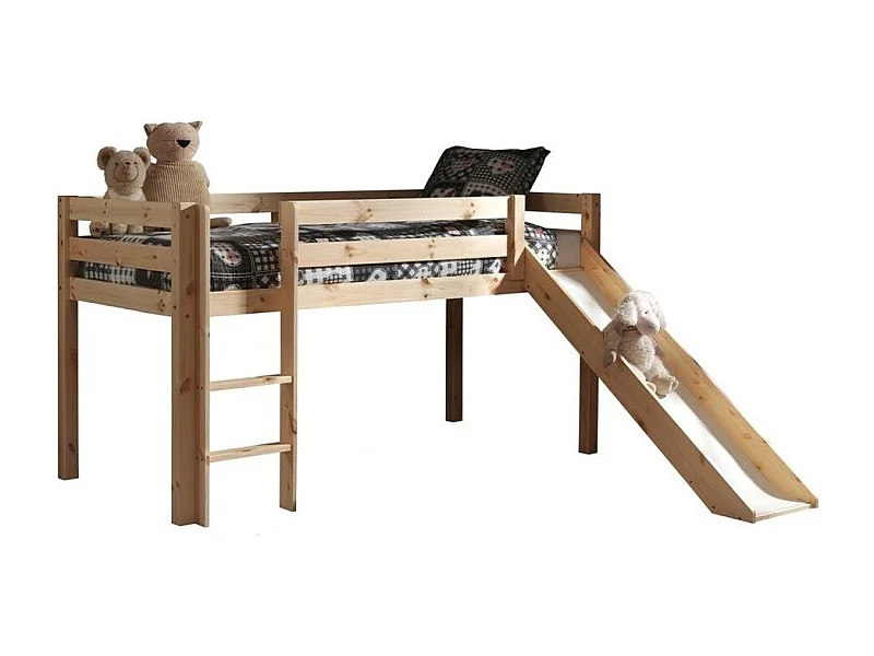 Lit Enfant Avec Toboggan "Pino" 90x200cm Naturel