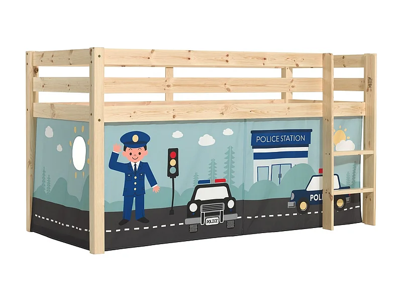 Lit Enfant Surélevé "Pino Police" 90x200cm Naturel