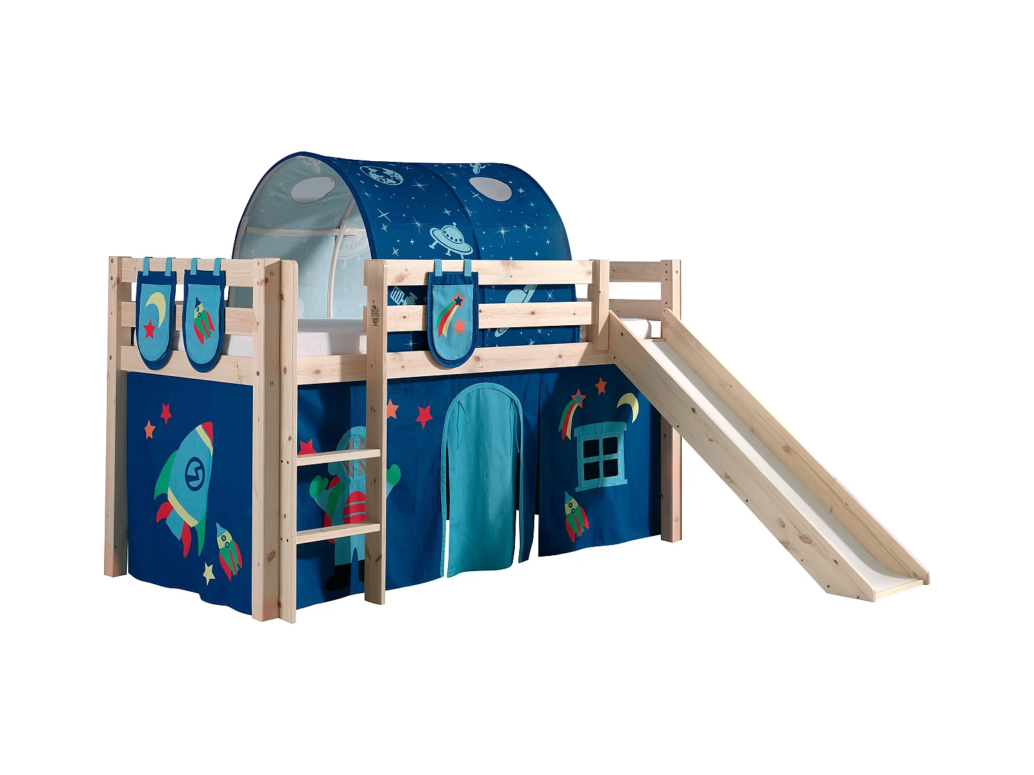 Pack - Lit Enfant, Tente, 3 Pochettes & Tunnel "Pino Astronaute II" Naturel