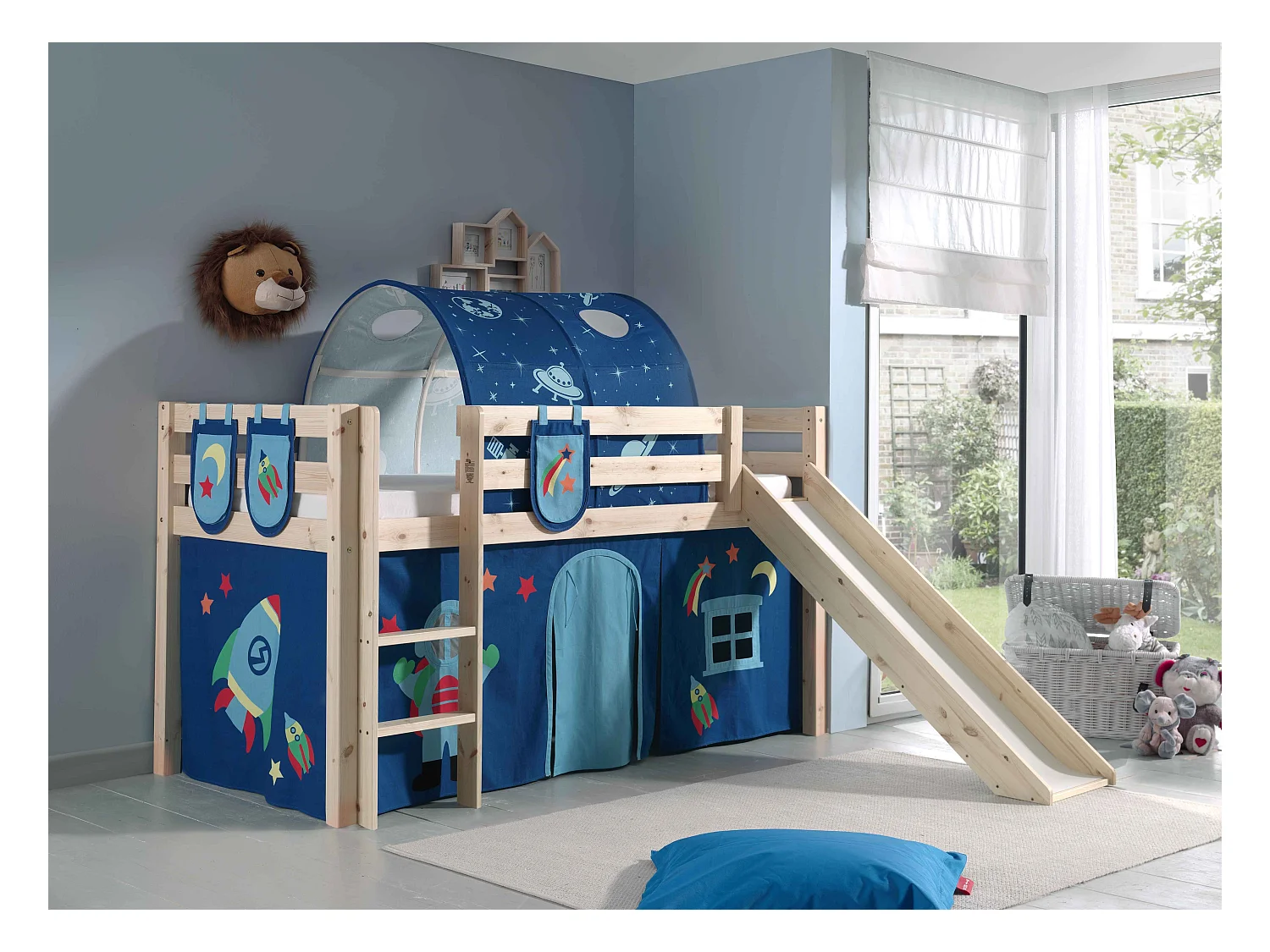 Pack - Lit Enfant, Tente, 3 Pochettes & Tunnel "Pino Astronaute II" Naturel