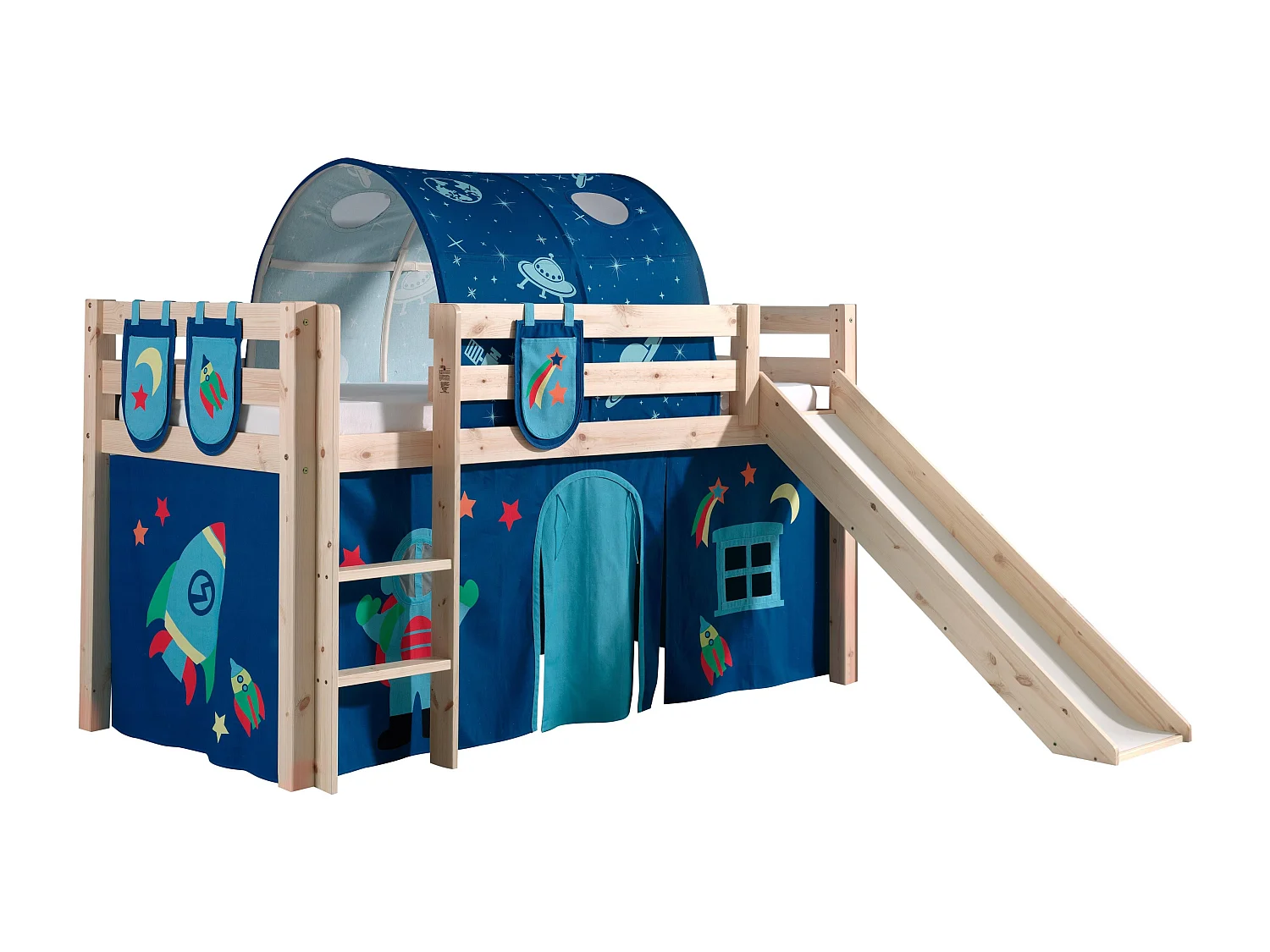 Pack - Lit Enfant, Tente, 3 Pochettes & Tunnel "Pino Astronaute II" Naturel