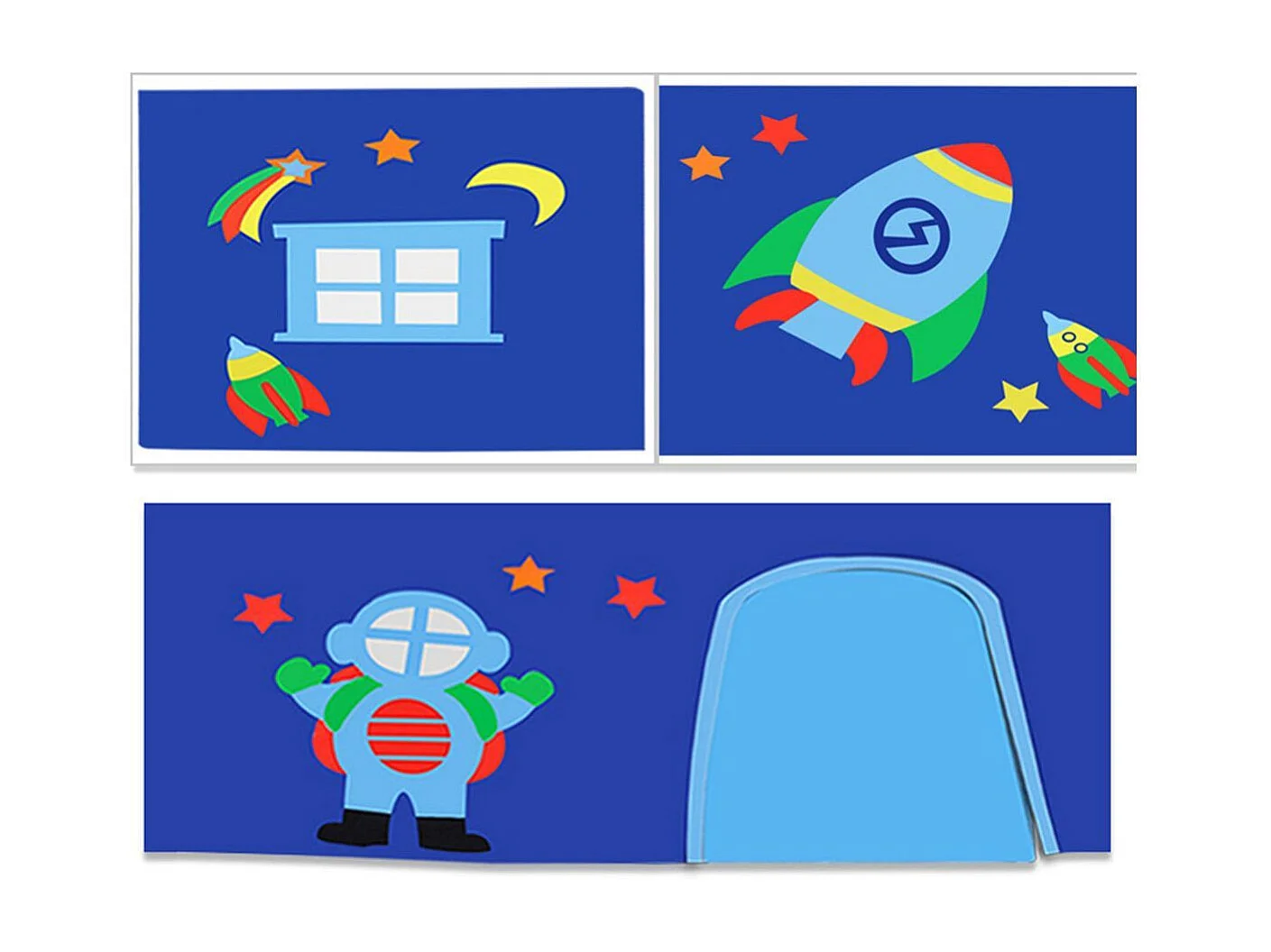 Pack - Lit Enfant, Tente, 3 Pochettes & Tunnel "Pino Astronaute II" Naturel