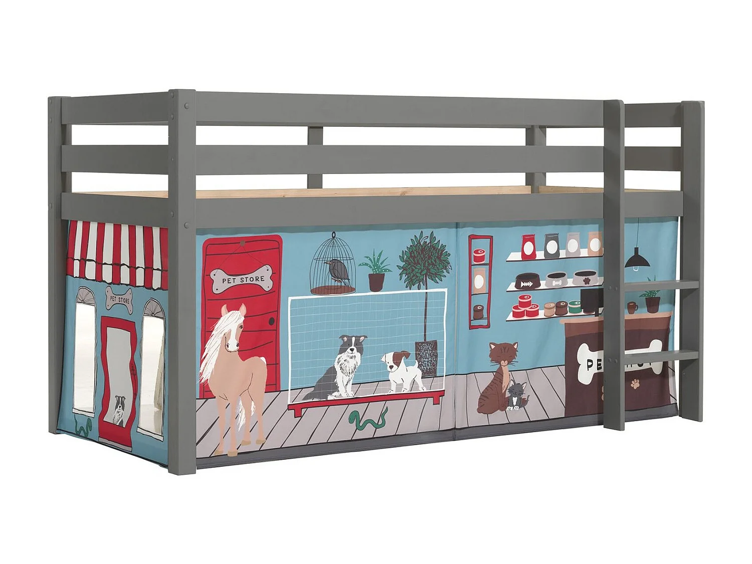 Cama baixa 90x200 incluindo a cobertura Pet Shop Vipack Pino Cinzento