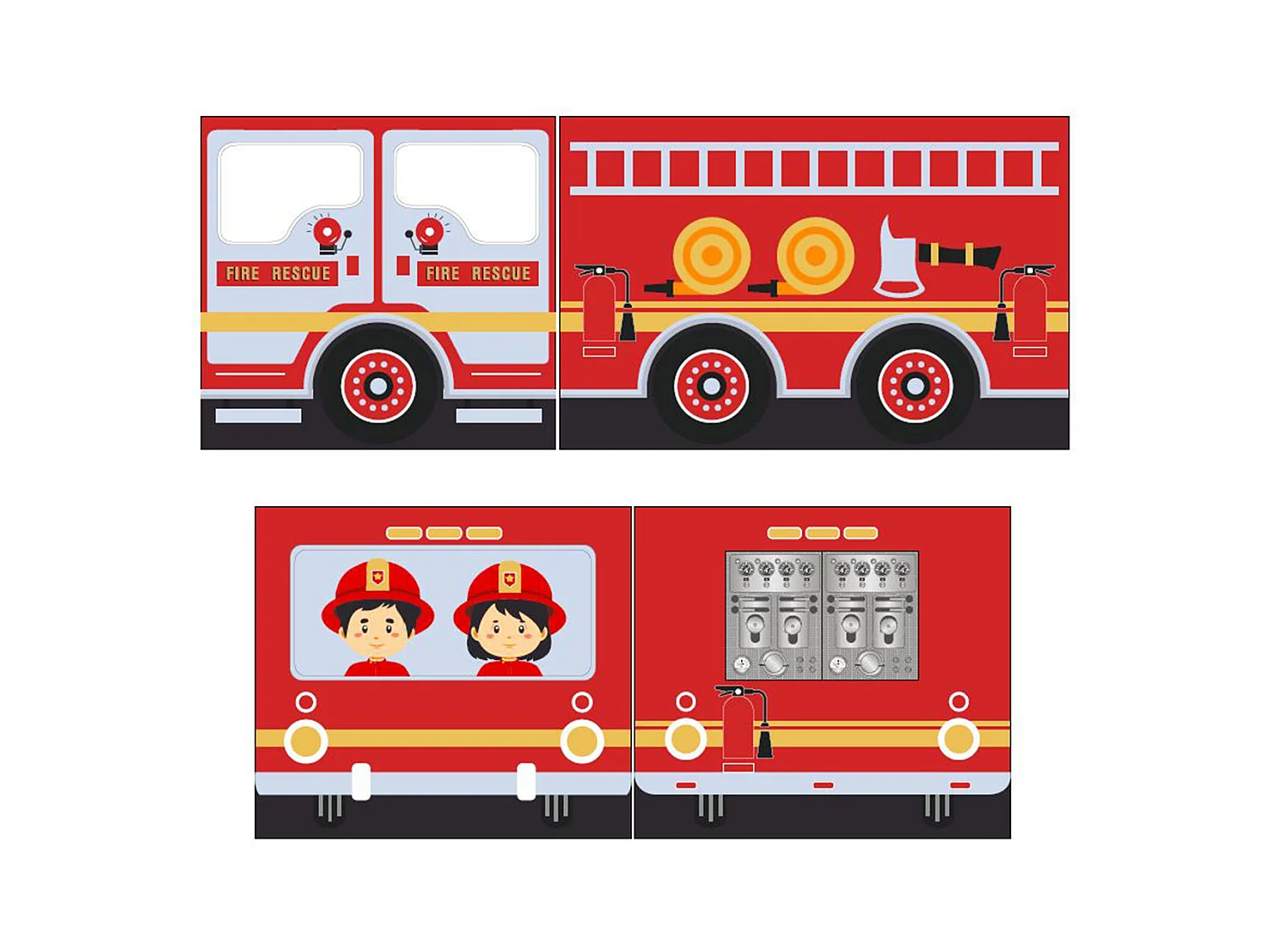 Lit Enfant Surélevé Avec Toboggan "Pino Fire Truck" 90x200cm Gris