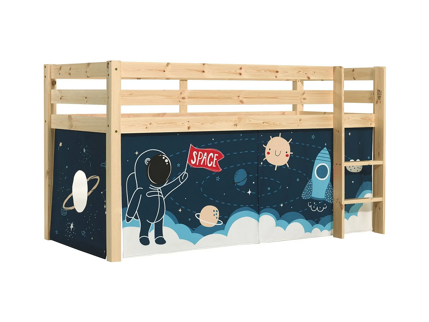 Lit Enfant Surélevé "Pino Space Shuttle" 90x200cm Naturel