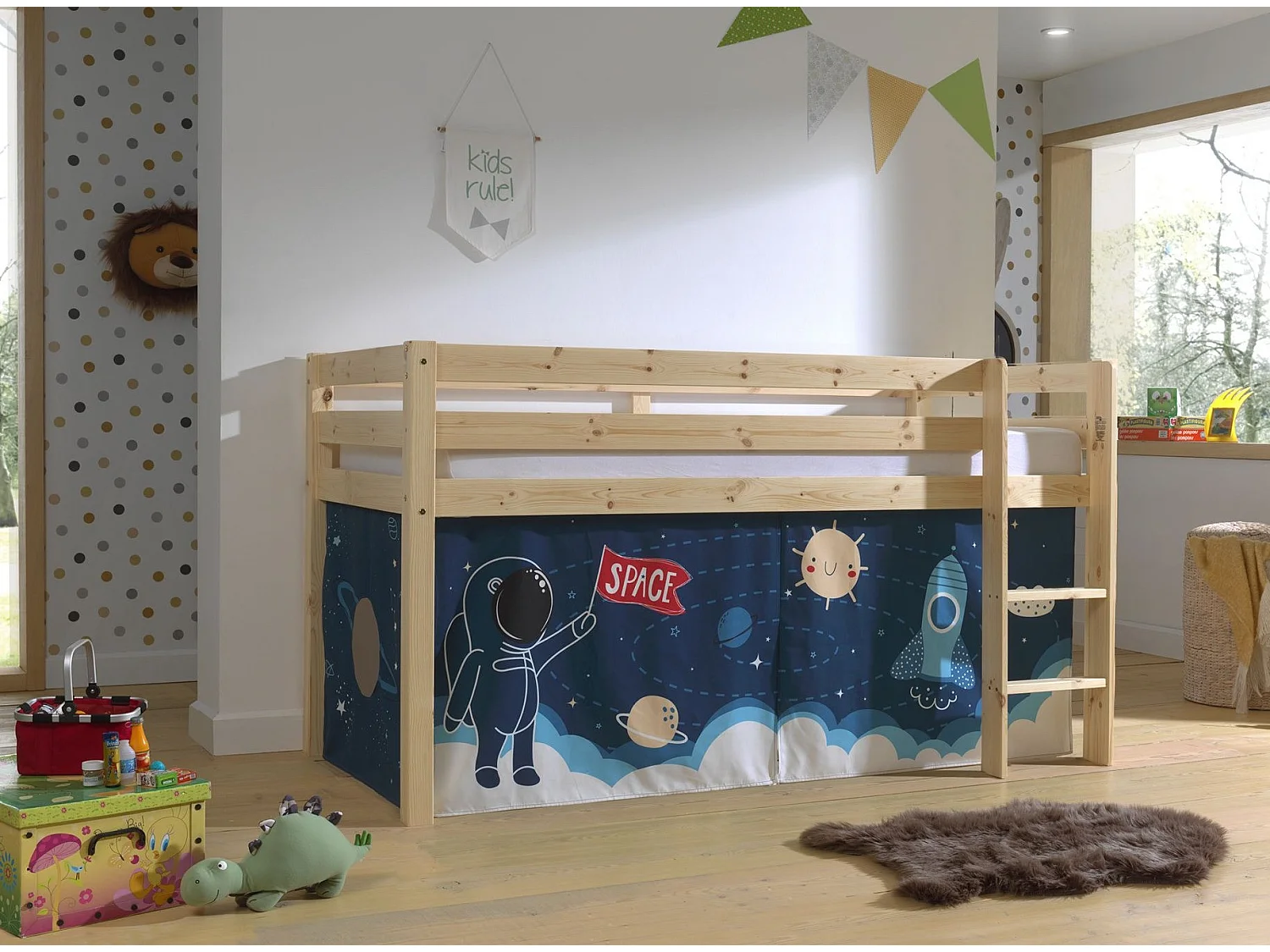 Lit Enfant Surélevé "Pino Space Shuttle" 90x200cm Naturel