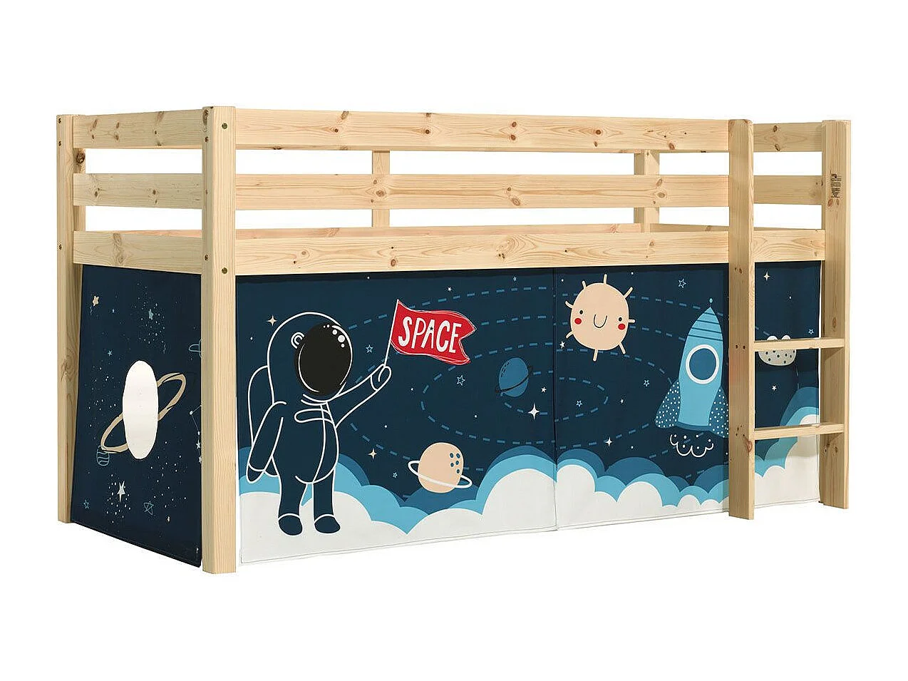 Lit Enfant Surélevé "Pino Space Shuttle" 90x200cm Naturel