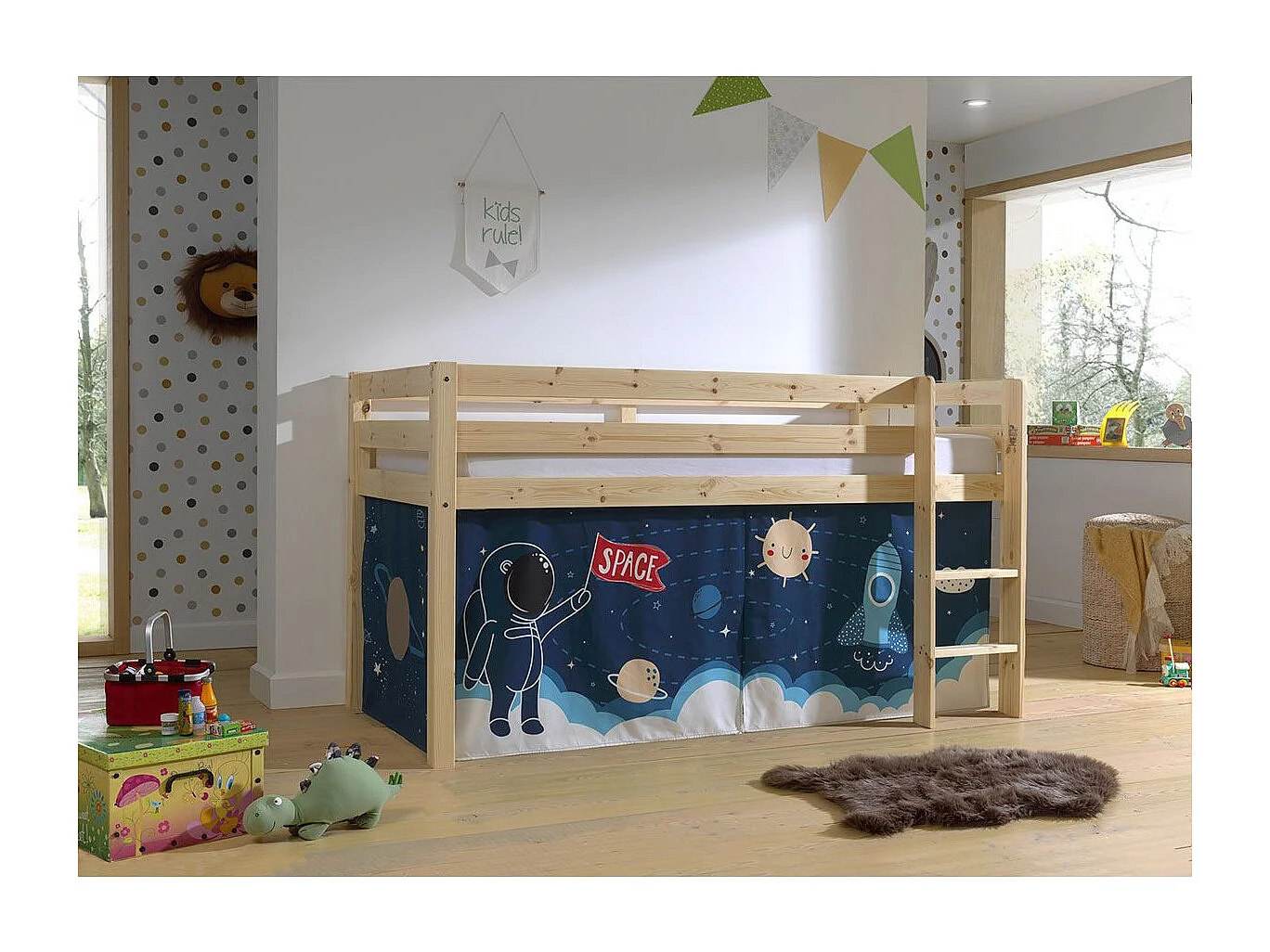 Lit Enfant Surélevé "Pino Space Shuttle" 90x200cm Naturel