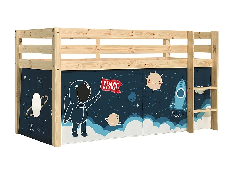 Lit Enfant Surélevé "Pino Space Shuttle" 90x200cm Naturel
