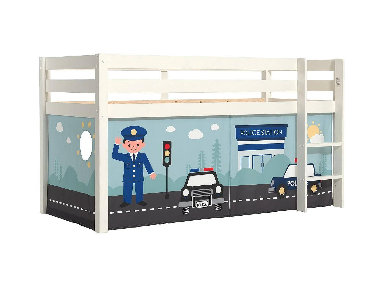 Lit Enfant Surélevé "Pino Police" 90x200cm Blanc