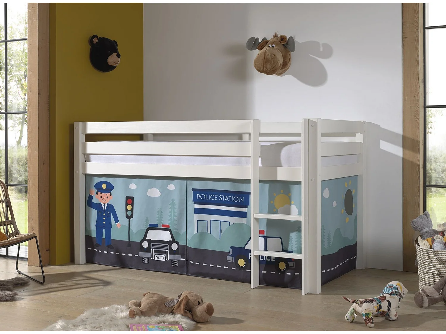 Lit Enfant Surélevé "Pino Police" 90x200cm Blanc