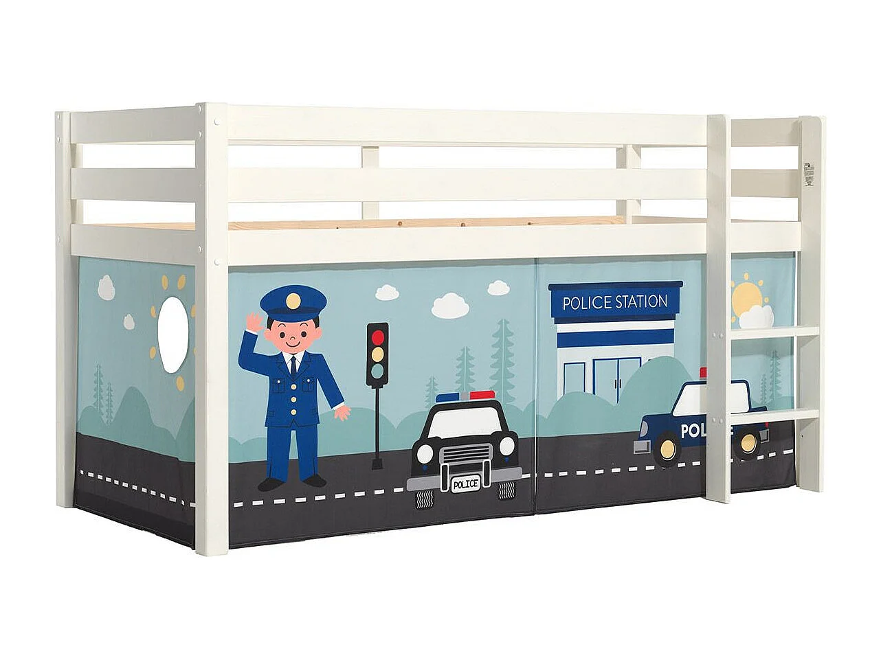 Lit Enfant Surélevé "Pino Police" 90x200cm Blanc